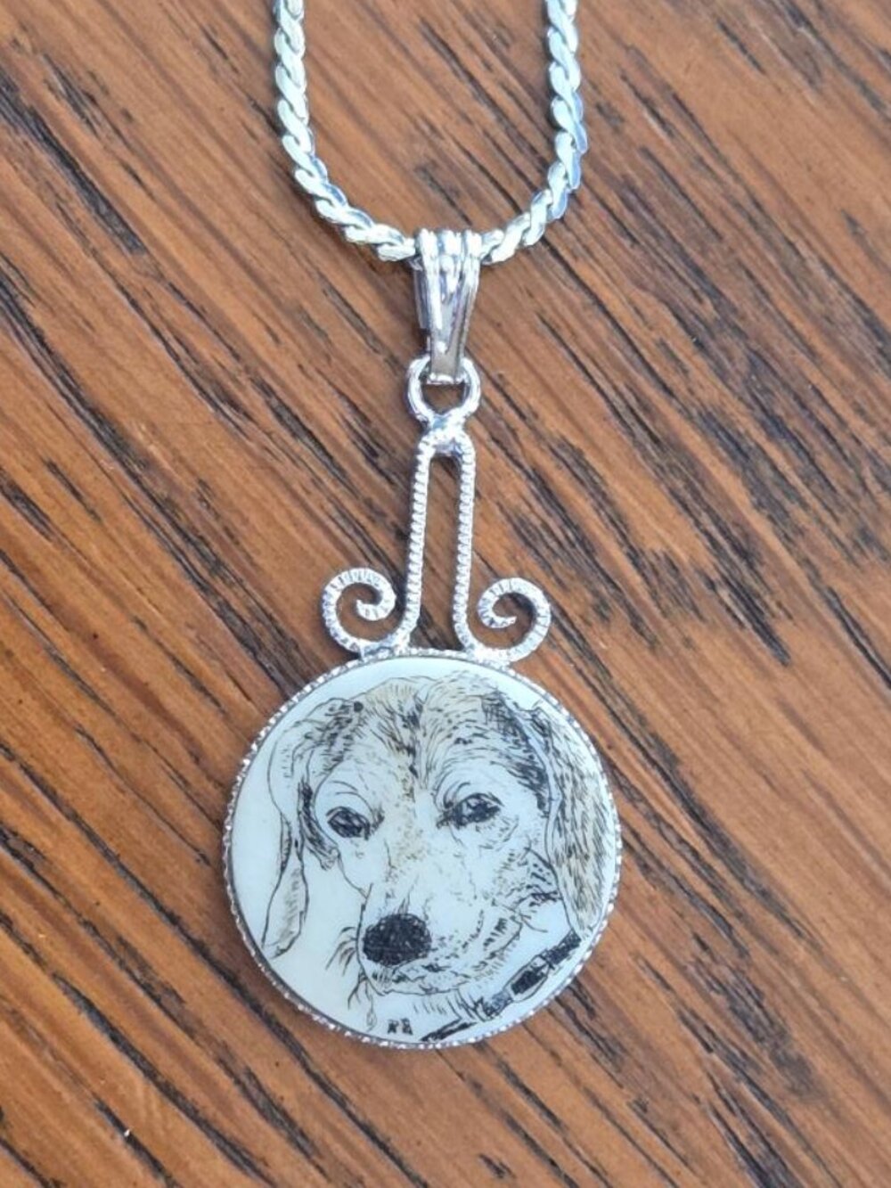 Hand Drawn Beagle Dog Pendant on 18" Necklace -  GREAT GIFT!